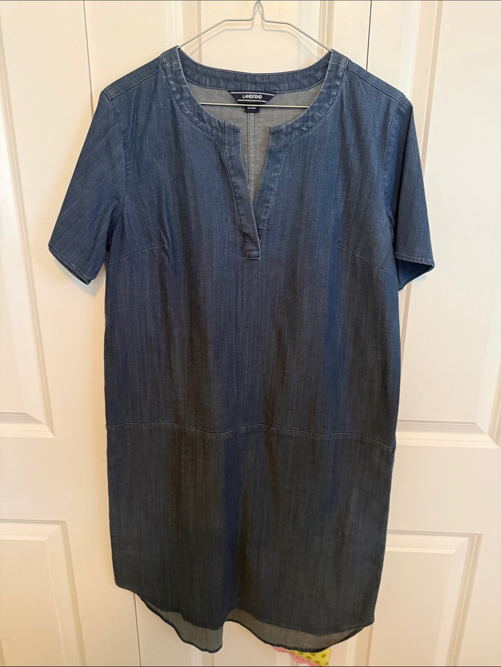 Lands' End Dark Blue Denim Shift Dress - Short Sleeve
